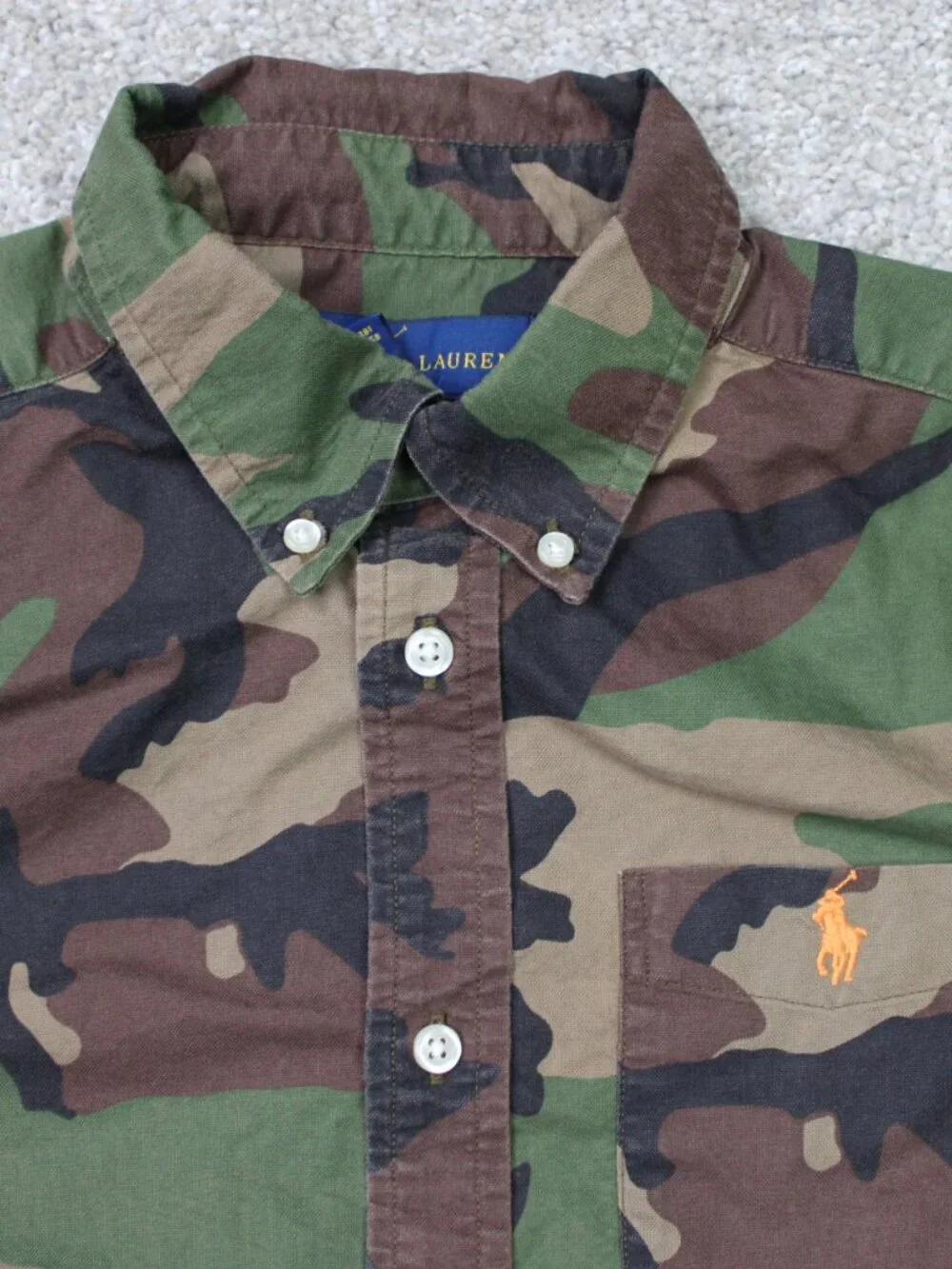 Ralph Lauren Shirt Youth XL (18-20) Green/Black Camo 100% Cotton Long Sleeve